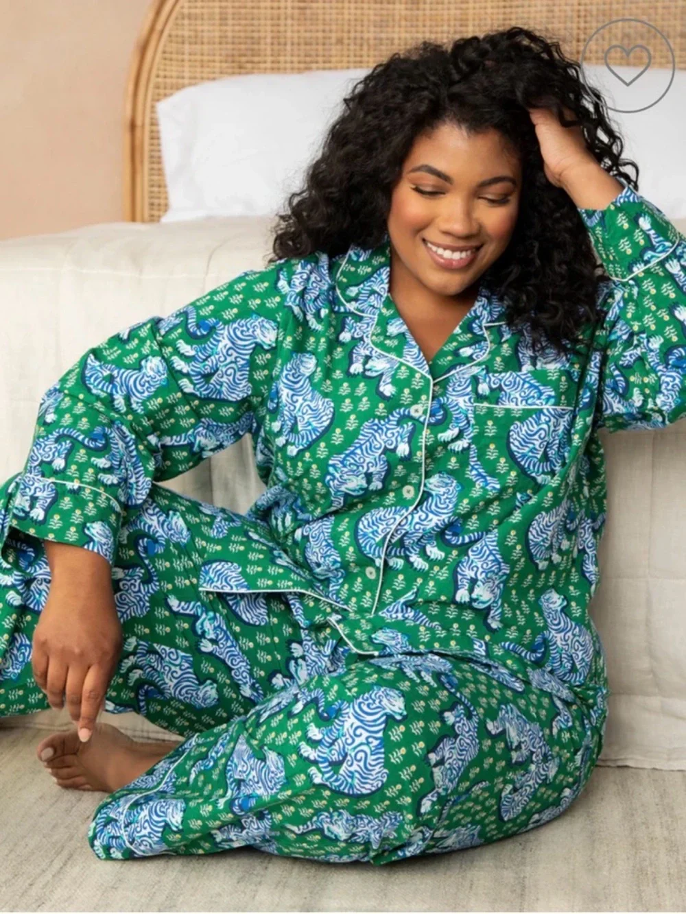 Printfresh Tiger Pajama Set Green Blue 100% Cotton Luxe Matching Sleep Set S